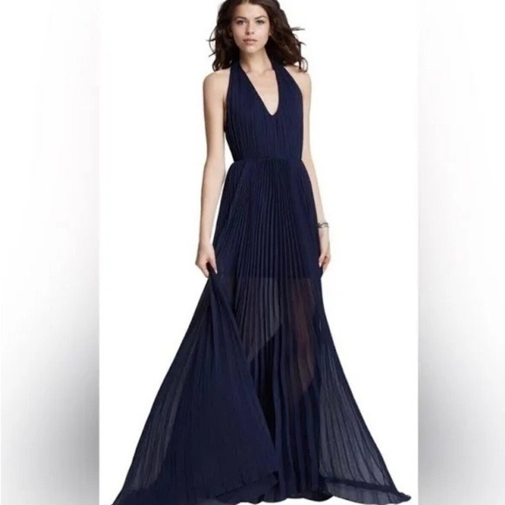 Alice‎ + Olivia Maxi Dress Women 6 Navy Navy Pleated Open Back Gown Bergdorf - Picture 4 of 11